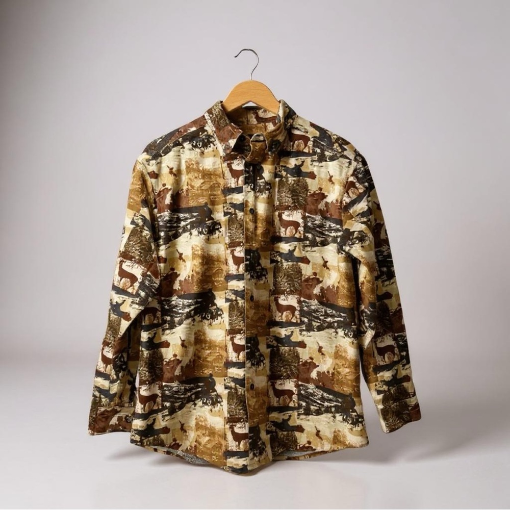 Vintage Woolrich Chamois Flannel Shirt Elk Deer Hunting Husky Barley Snowboard